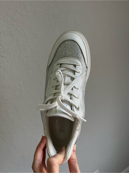 Michael Kors White Platform Lace-Up Sneakers with Silver Accent